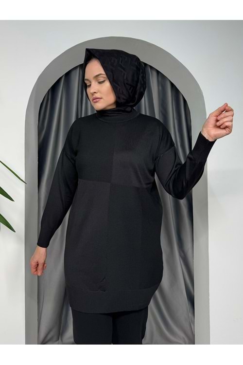 Fitilli Soğuk Merserize Tunik 35084 - azra fashion - Siyah - S-M