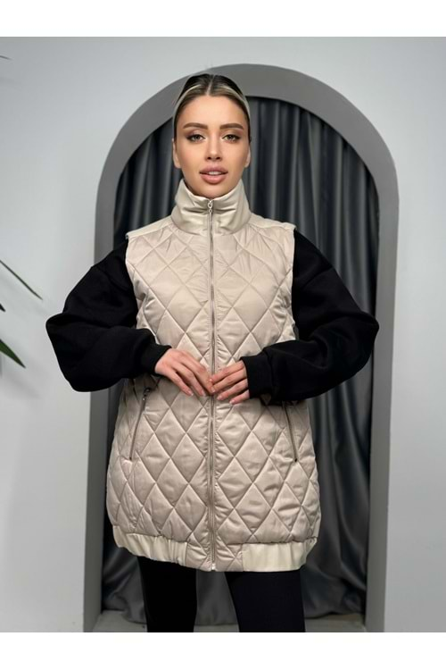 Omuzları Deri Detaylı Yelek 30965 - azra fashion - Bej - 40