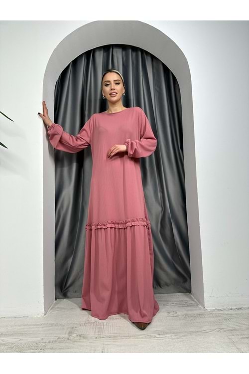 Sık Piliseli Etek Ucu Detaylı Elbise 1649 - Pembe - 50-52 - AZRA05272-43657