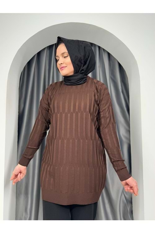 Desenli Merserize Tunik 3174 - azra fashion - Acı Kahve - TEK BEDEN