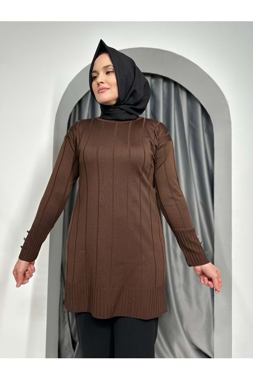Büyük Kare Çizgili Merserize Tunik 3182 - Acı Kahve - TEK BEDEN - AZRA05356-45140