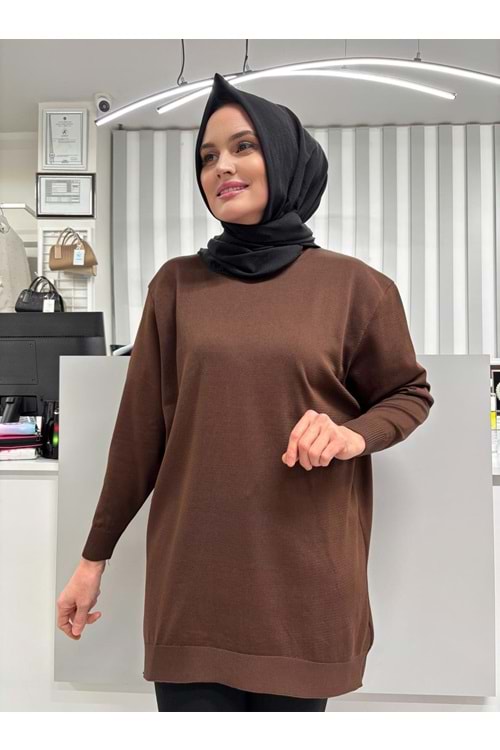 Düz Merserize Tunik 3177 - Acı Kahve - TEK BEDEN - AZRA05401-45120