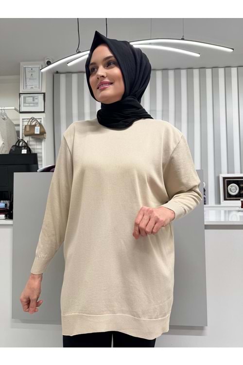 Düz Merserize Tunik 3177 - Bej - TEK BEDEN - AZRA05401-45121