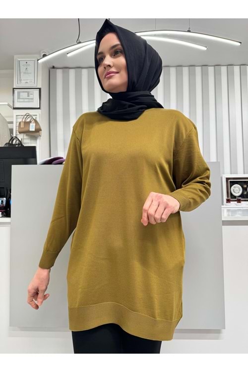 Düz Merserize Tunik 3177 - Yağ Yeşili - TEK BEDEN - AZRA05401-57330