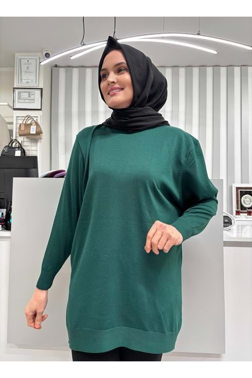 Düz Merserize Tunik 3177 - Zümrüt Yeşili - TEK BEDEN - AZRA05401-57331