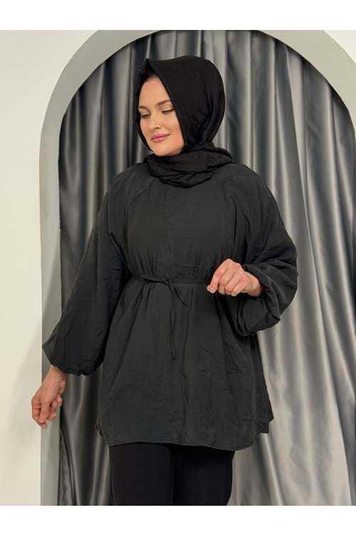 Kolları Balon Kemerli Gömlek 25854 - Siyah - M - AZRA05418-45398