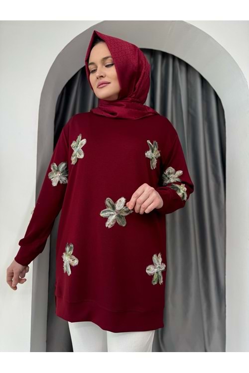 Çiçek Detaylı Oysho Tunik 25826 - Bordo - M