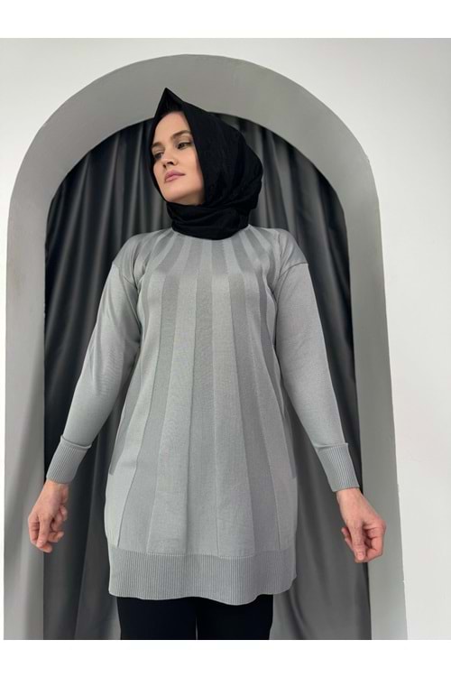 Büyük Şeritli Merserize Tunik 3190 - Gri - TEK BEDEN - AZRA05422-45449