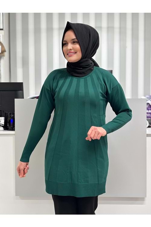 Büyük Şeritli Merserize Tunik 3190 - Zümrüt Yeşili - TEK BEDEN - AZRA05422-56977