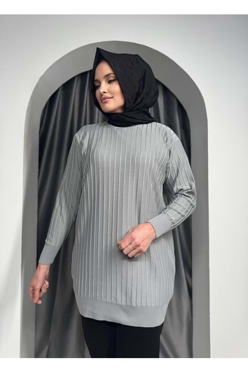 Çıtalı Merserize Tunik 3185 - Gri - TEK BEDEN - AZRA05424-45468