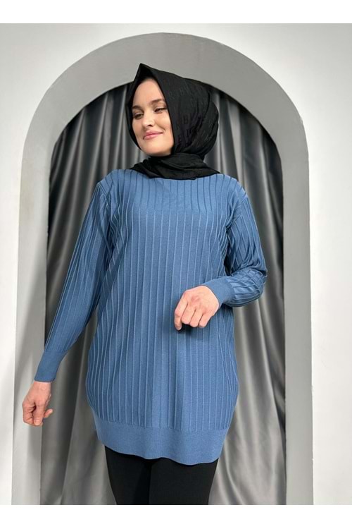 Çıtalı Merserize Tunik 3185 - Mavi - TEK BEDEN - AZRA05424-45471