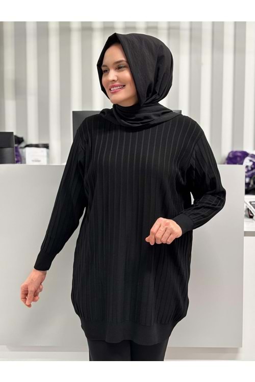 Çıtalı Merserize Tunik 3185 - Siyah - TEK BEDEN - AZRA05424-45472