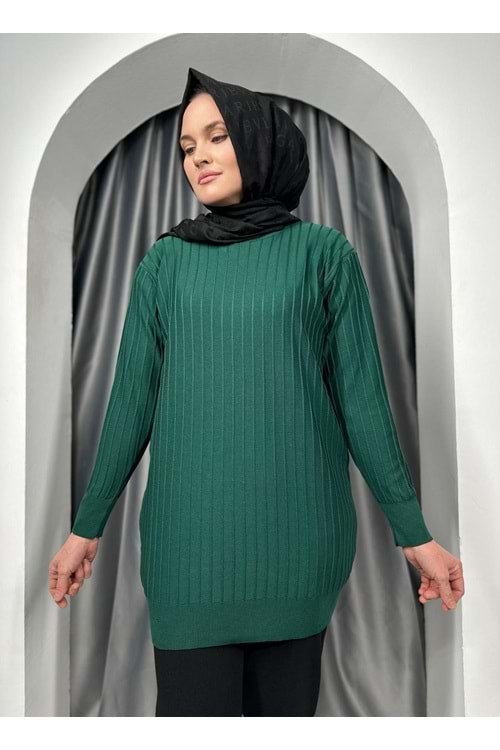 Çıtalı Merserize Tunik 3185 - Zümrüt Yeşili - TEK BEDEN - AZRA05424-45475