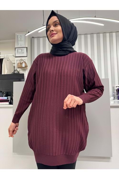 Çıtalı Merserize Tunik 3185 - Mürdüm - TEK BEDEN - AZRA05424-57325