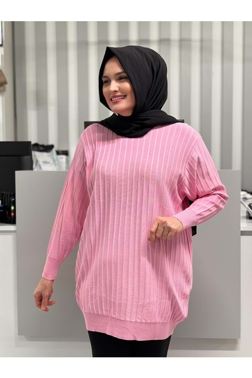 Çıtalı Merserize Tunik 3185 - Pembe - TEK BEDEN - AZRA05424-57326