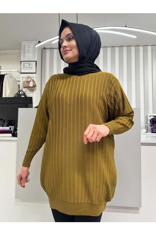 Çıtalı Merserize Tunik 3185 - Yağ Yeşili - TEK BEDEN - AZRA05424-57327