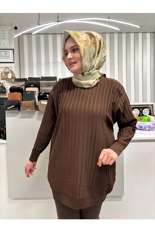 Çıtalı Merserize Tunik 3185 - Acı Kahve - TEK BEDEN - AZRA05424-58218