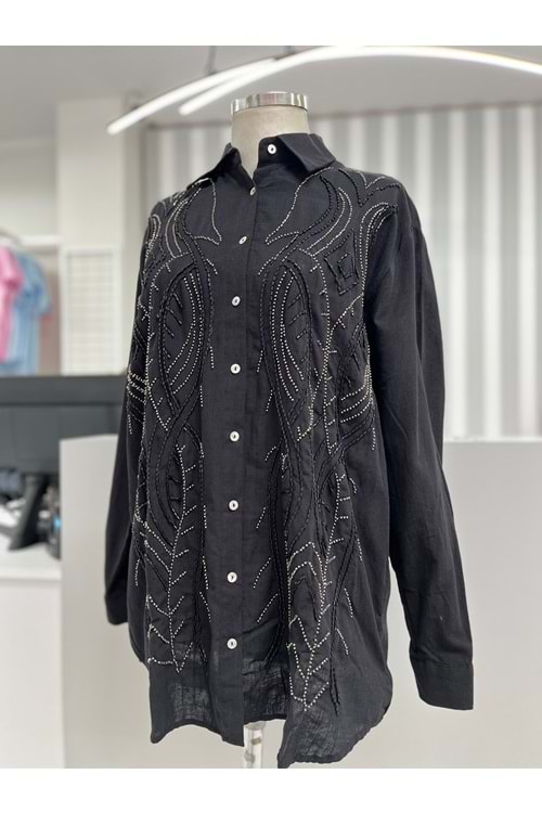 Orfeo Pullu Gömlek 34251 - Siyah - TEK BEDEN - AZRA05457-45776