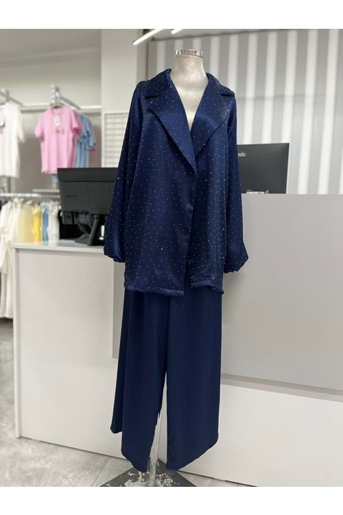 Pullu Bürümcük Saten Takım 4293 - Lacivert - S - AZRA05459-45791
