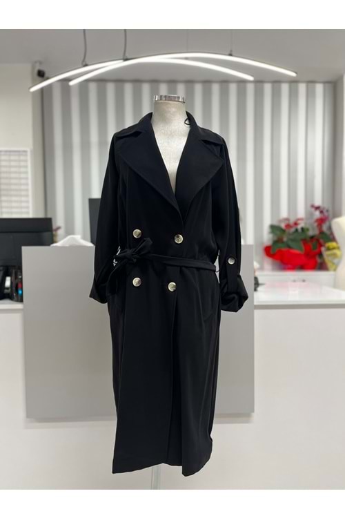 İkoll Kol Apolet Trenç 34721 - Siyah - M - AZRA05480-45966