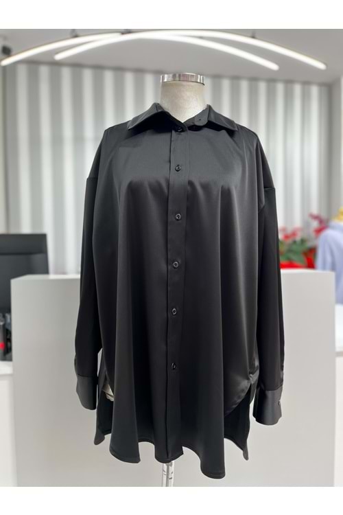 Basic Saten Gömlek 32492 - Siyah - TEK BEDEN - AZRA05590-46337