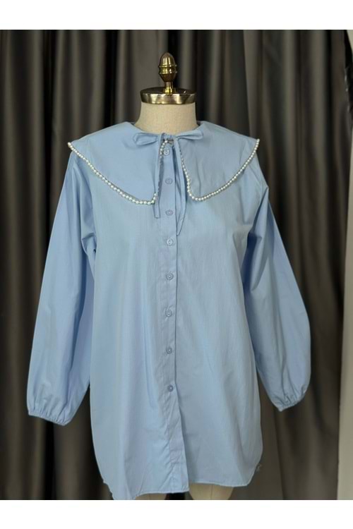 Bebe Yaka İnci Detaylı Gömlek 772 - Mavi - L-XL - AZRA05678-46771