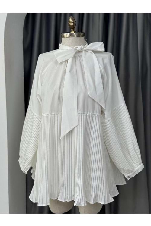 Kraş Detaylı Bağlamalı Bluz 81012 - Beyaz - TEK BEDEN - AZRA05684-46805