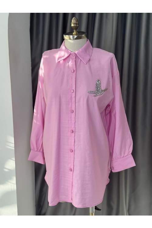 Kuşlu Gömlek 811 - Pembe - S-M - AZRA05686-46816