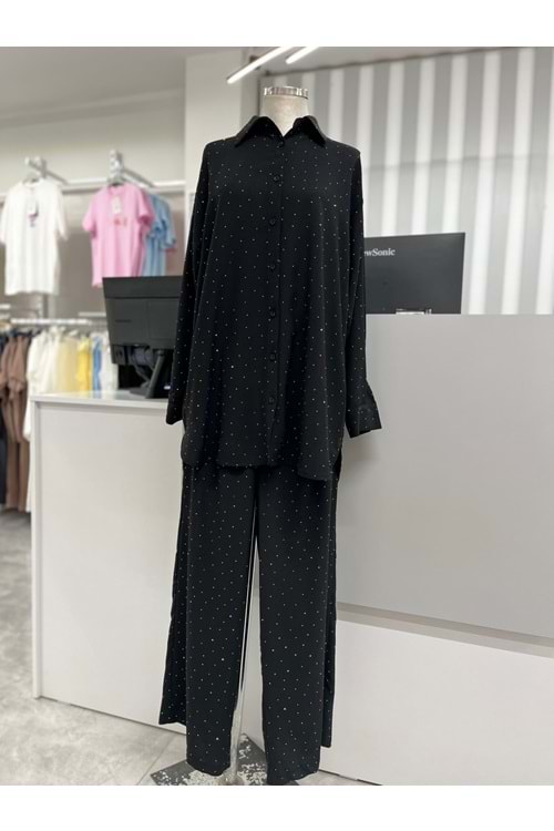 Krep Kumaş Pullu Takım 8099 - Siyah - S-M - AZRA05708-47001