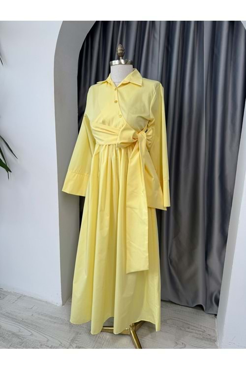 Bağlamalı Trikoton Elbise 1045 - Sarı - L-XL - AZRA05711-47021