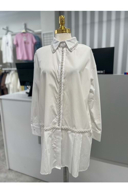 Boncuk Detaylı Gömlek 170177 - Beyaz - 36 - AZRA05721-47171