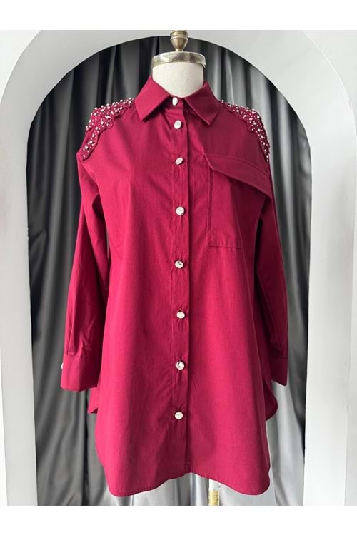 Omuzu Taşlı Gömlek 3253 - Bordo - L-XL - AZRA05750-47402