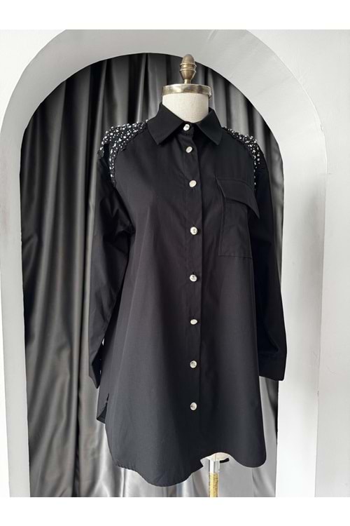 Omuzu Taşlı Gömlek 3253 - Siyah - S-M - AZRA05750-47403