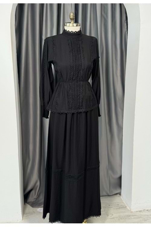 Beli Büzgülü Güpür Detaylı Takım 51038 - Siyah - 36 - AZRA05760-47475