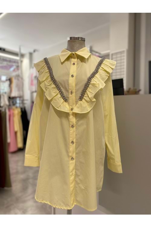 V Desen Buğday Taşlı Gömlek 170190 - Sarı - 40 - AZRA05877-48541