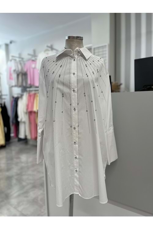 Serpme Pul Ve Boncuk Taşlı Gömlek 170178 - Ekru - TEK BEDEN - AZRA05878-48573
