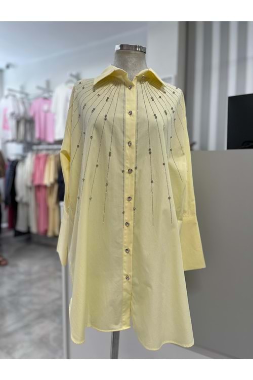 Serpme Pul Ve Boncuk Taşlı Gömlek 170178 - Sarı - TEK BEDEN - AZRA05878-48574