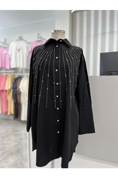 Serpme Pul Ve Boncuk Taşlı Gömlek 170178 - Siyah - TEK BEDEN - AZRA05878-48575