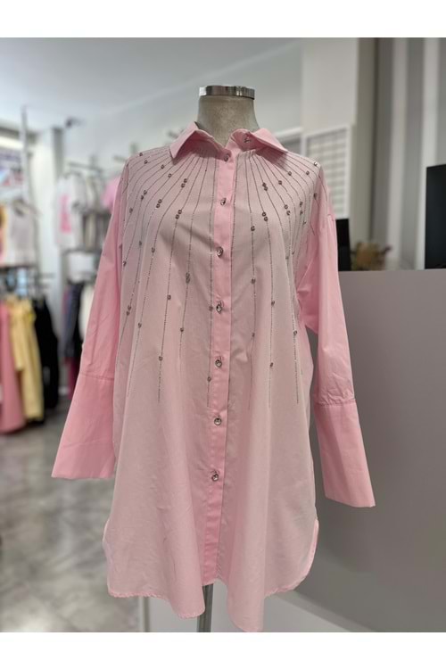 Serpme Pul Ve Boncuk Taşlı Gömlek 170178 - Pembe - TEK BEDEN - AZRA05878-48576