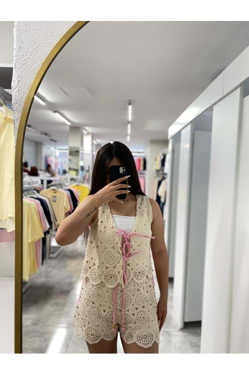 Kotlu Bağlamalı Yelek 2888 - azra fashion - Pembe - M