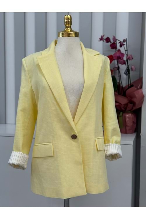 Flam Keten Ceket 32263 - Sarı - M