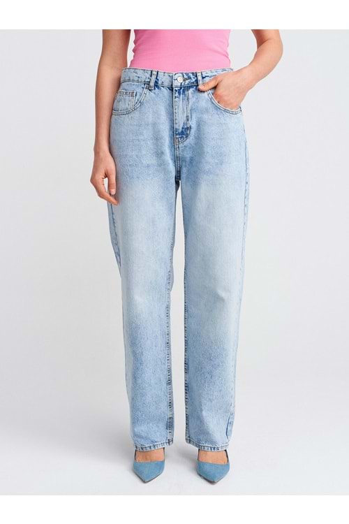 Dilvin Kar Yıkama Mom Pantolon 71782 - Mavi - 34