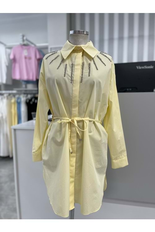 Göğüs Taş Detaylı Gömlek 17095 - Sarı - 38