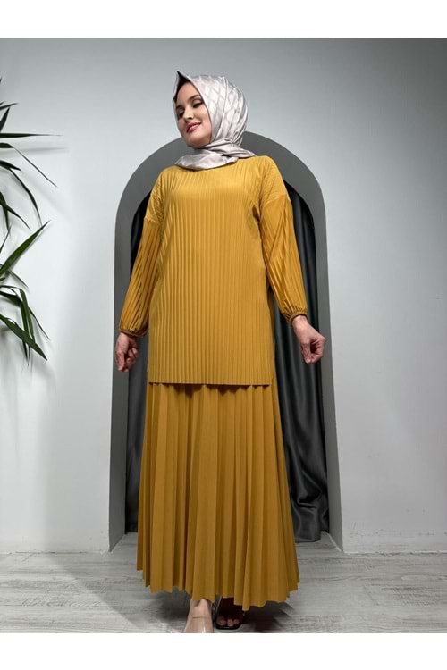 Piliseli Etekli Sady Takım 1633 - azra fashion - Hardal - TEK BEDEN