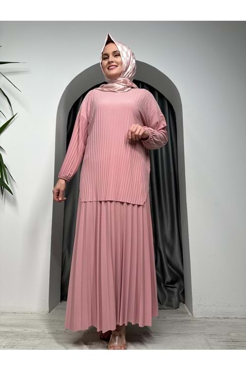 Piliseli Etekli Sady Takım 1633 - azra fashion - Pudra - TEK BEDEN