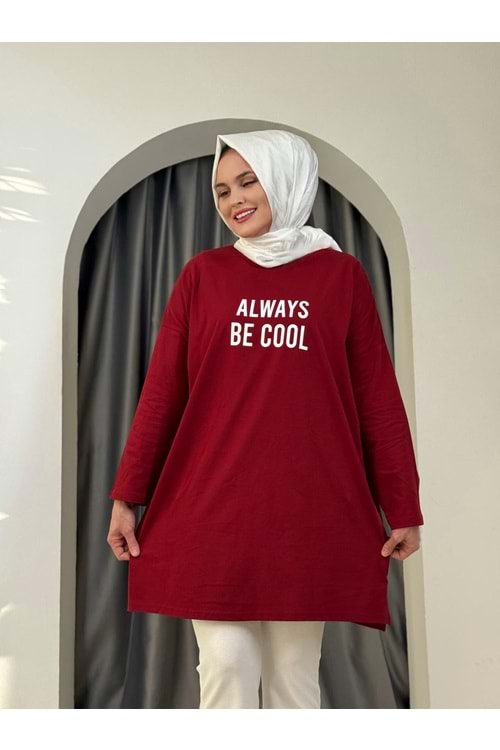 Always Baskılı Tunik 2356 - Bordo - TEK BEDEN