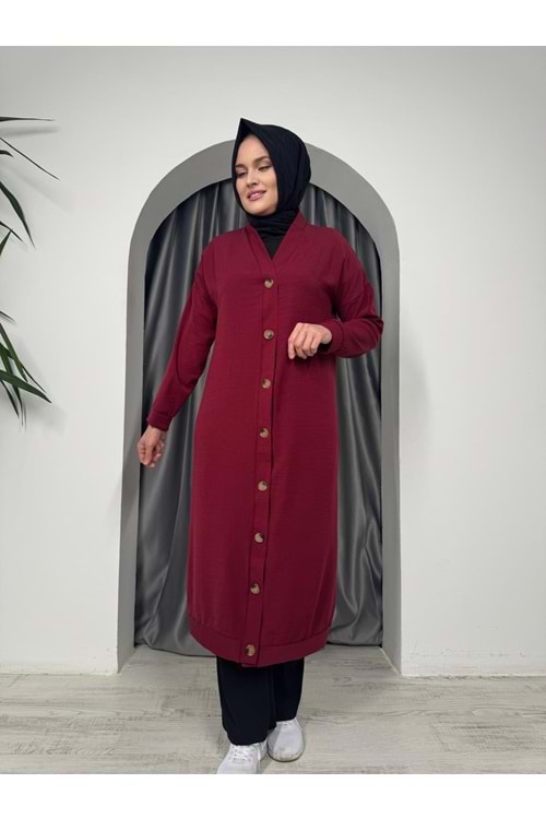 Uzun Düğmeli Hırka 4778 - Bordo - 50-52