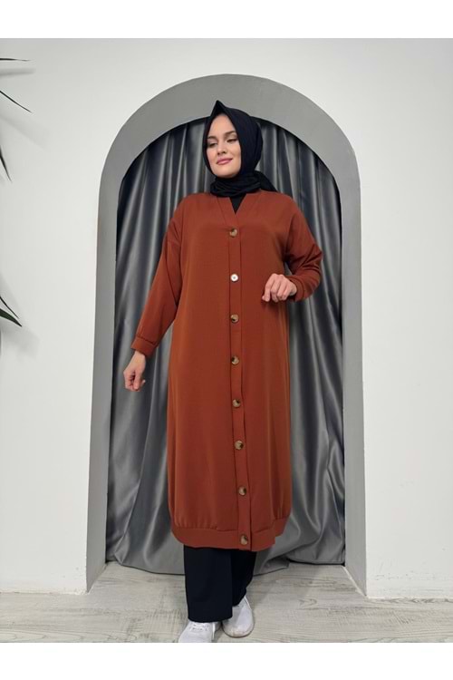 Uzun Düğmeli Hırka 4778 - Kiremit - 50-52