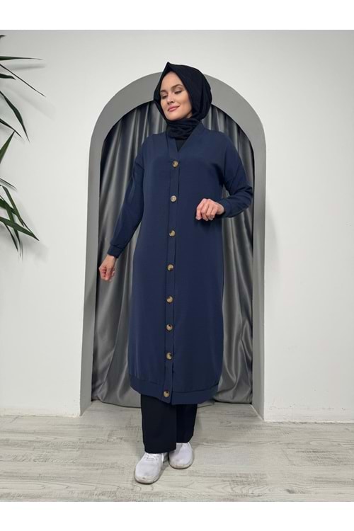 Uzun Düğmeli Hırka 4778 - Lacivert - 50-52