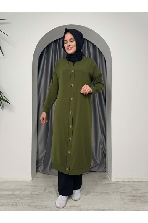 Uzun Düğmeli Hırka 4778 - Yeşil - 50-52